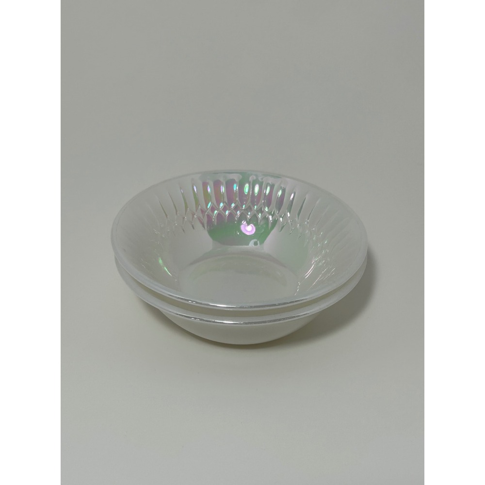Federal Glass MoonGlow Iridescent White Milk Glass 5 inch Bowls Set of 2 Vintage